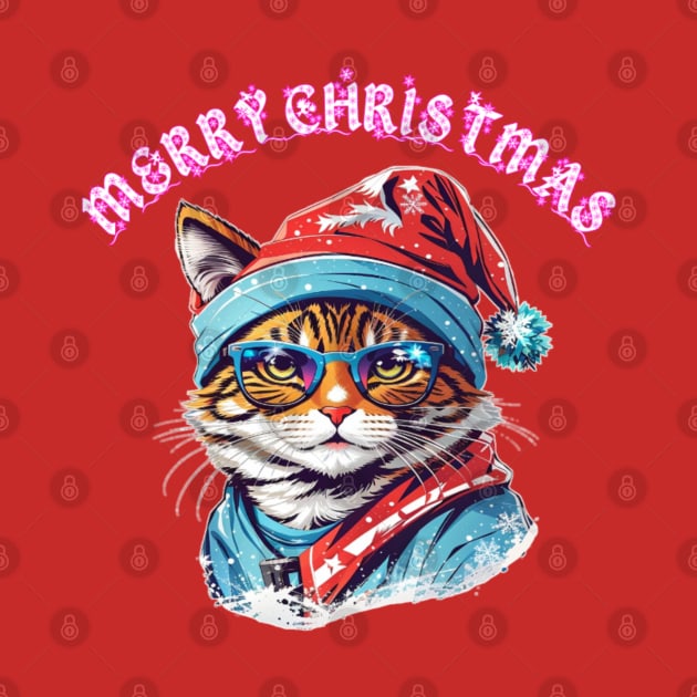 cute cat waring Christmas hat and sunglasses by sukhendu.12