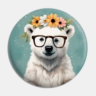 Funny Bella Baby Polar Bear Wearing Glasses Pin