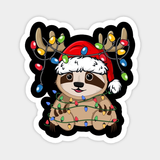 Cute Sloth With Santa Hat Reindeer Antlers Christmas Lights Magnet by Kimko