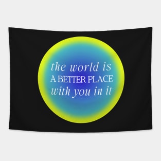 Mental Health Positive Quote Blue Green Aura Tapestry