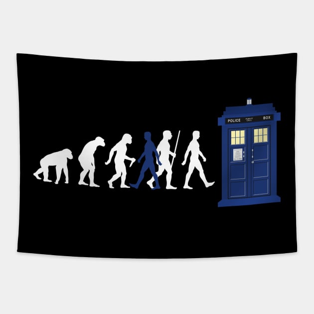 EVOLUTION Of Humans - Blue Police Public Call Box 5 Tapestry by EDDArt