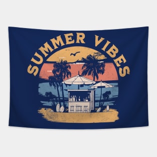 Summer Vibes - Palm Trees Beach Retro Tropical Summer Tapestry