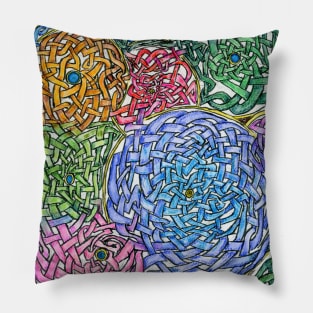 Abstract Circle Knotwork in Ink and Watercolor Pencil Pillow