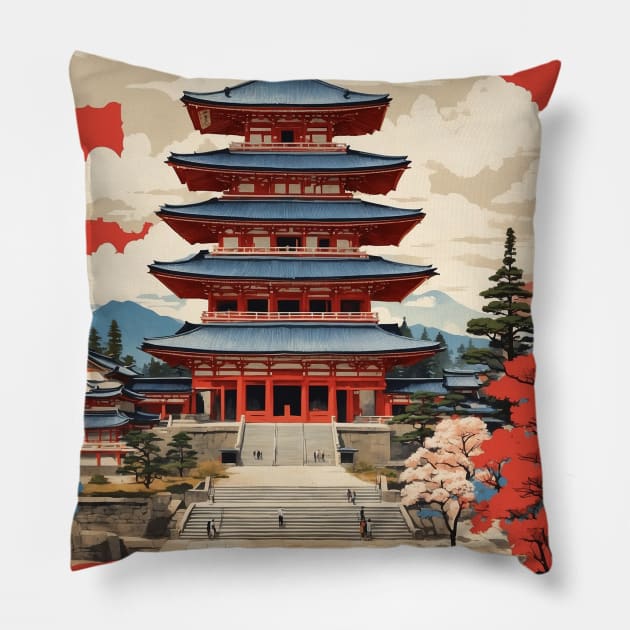 Nara Japan Vintage Poster Tourism Pillow by TravelersGems