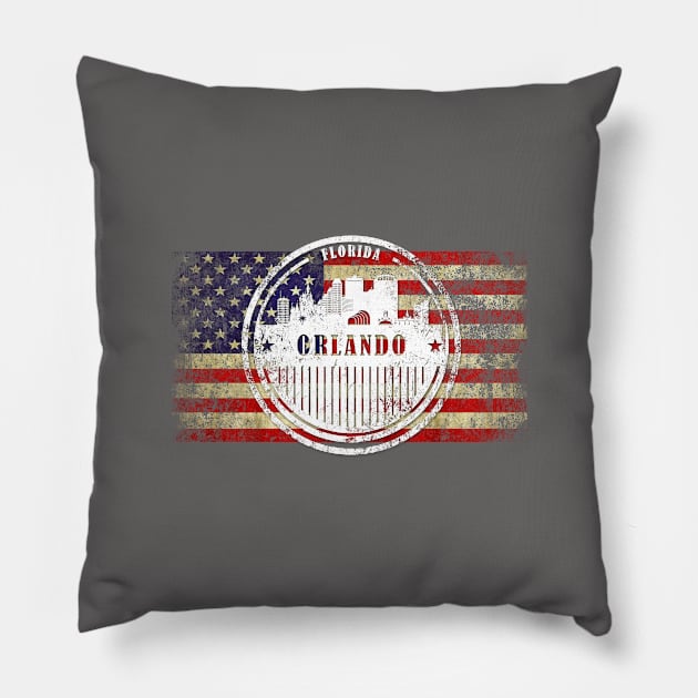 US flag with silhouette Orlando City Pillow by DimDom