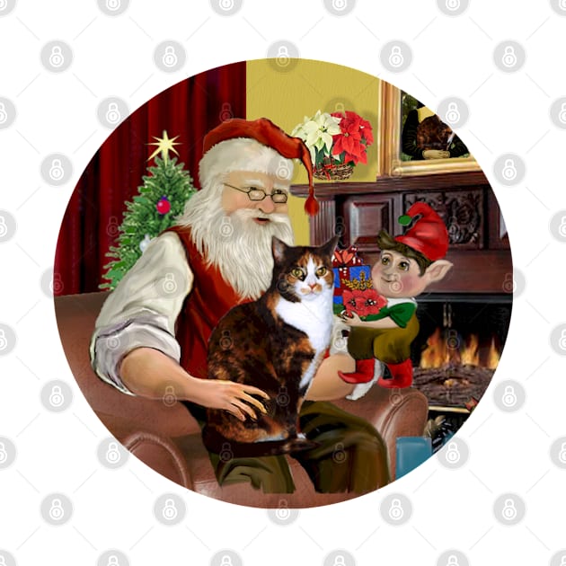 Santa at Home with His Calico Cat with a White Bib by Dogs Galore and More