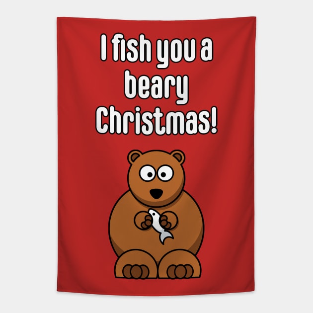 I fish you a beary Christmas Tapestry by punderful_day