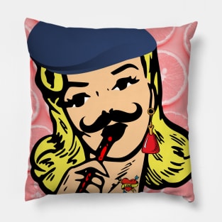 Vintage Girl with Moustache Pillow