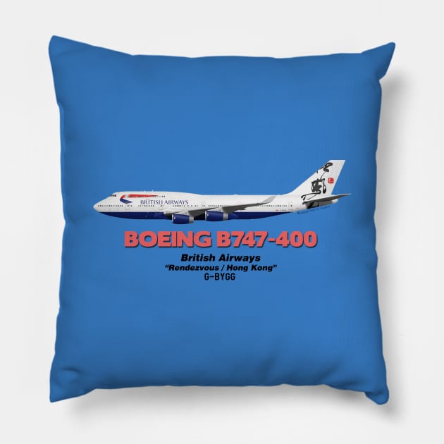 Boeing B747-400 - British Airways "Rendezvous / Hong Kong" Pillow by TheArtofFlying