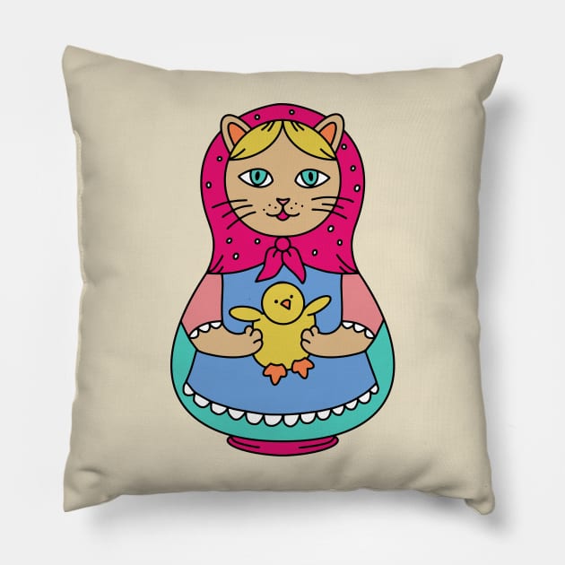 Catryoshka Farmer Cat Matryoshka Pillow by okpinsArtDesign