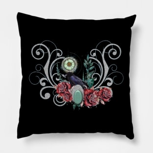 Elegant vintage roses with crow, Pillow