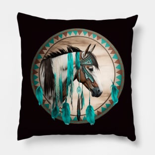 Western Horse Tribal Turquoise Stripe Design for Boys Men Pillow