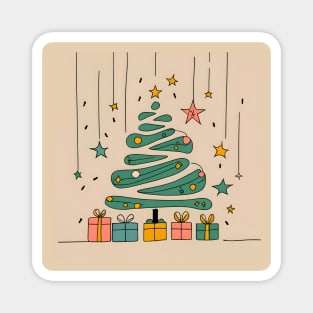 Modern Christmas Tree Minimalistic Drawing Magnet