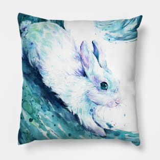 Water Bunny - Watercolor Animal Painting Art Pillow