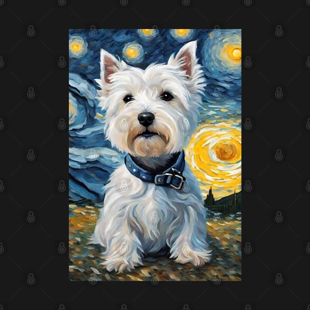 Adorable West Highland White Terrier Dog Breed Painting in a Van Gogh Starry Night Art Style by Art-Jiyuu