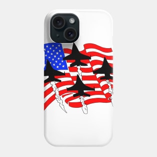 F16 Falcons flying over American Flag Ver 4 Phone Case