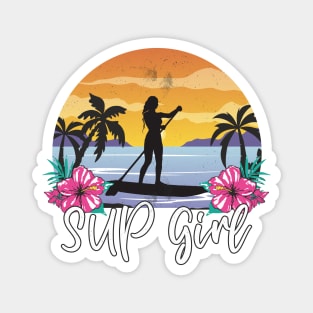 SUP Girl Paddle Boarding Paddle Board Vintage Sunset Girls Magnet