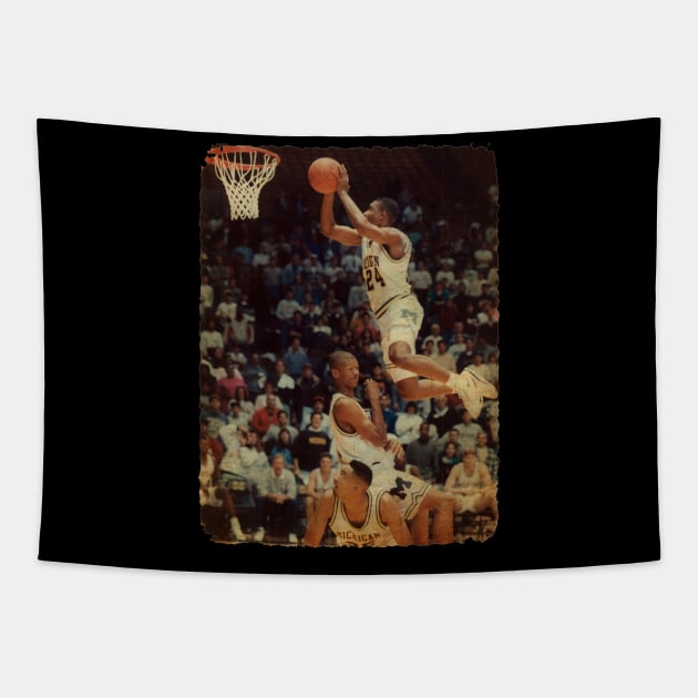 Jimmy King Dunks Over Jalen Rose Who is Sitting on Juwan Howard, Fab5 Tapestry by Milu Milu