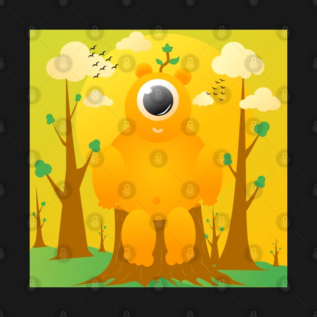 cartoon one eyed monster with cute design by Sefiyan