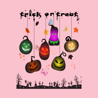 brightly lit halloween pumpkins T-Shirt