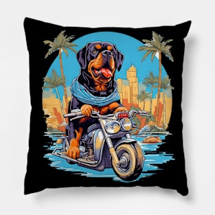 A humorous patriotic t-shirt design with a Rottweiler Dog on a scooter Pillow