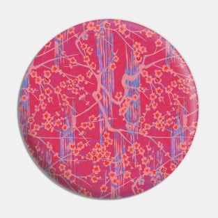 BLUE PINK SAKURA FLOWERS  Antique Japanese Floral Pattern Pin