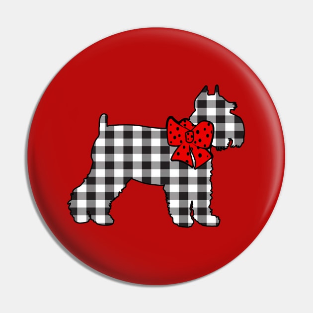 Plaid Mini Schnauzer With Red Bow Pin by TexasTeez