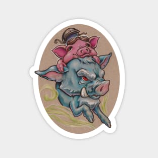 Piggy riding Hog (or a Hog Riding Piggie?) Magnet