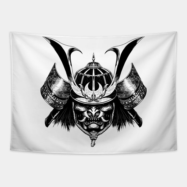 Samurai helmet B&W Tapestry by NitroxMarquez