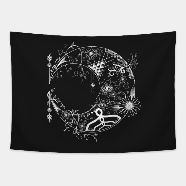 Moon Floral Design Motif [White] Tapestry by Night-Artist