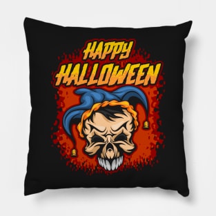 Happy Halloween Jester Skull Pillow