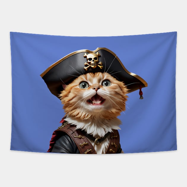 Funny cute vintage steampunk captain pirate cat Tapestry by Tina