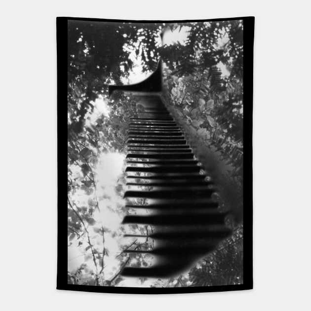 Piano in the Trees (B&W) Tapestry by Voice0Reason