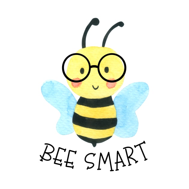 Cute Watercolor Bee Smart With Glasses by JanesCreations