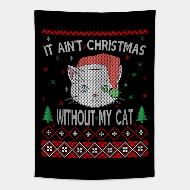 It Ain't Christmas without My Cat Tapestry by MZeeDesigns