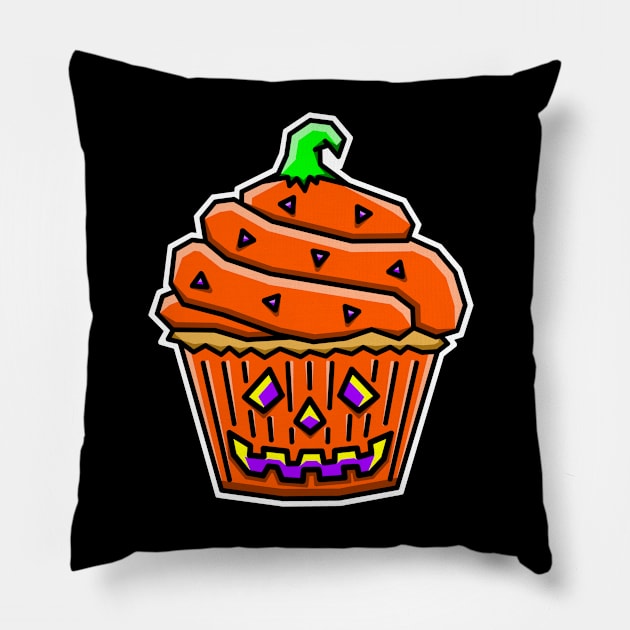 Spooky Jack-O-Lantern Cupcake - Orange Halloween Gift - Pumpkin Cupcake Pillow by Bleeding Red Paint