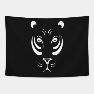 Black and white tiger silhouette. Wild animal world in white lines. Tapestry