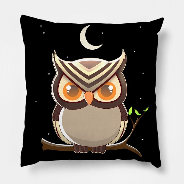 Cute Cartoon Night Owl Pillow by TheBeardComic