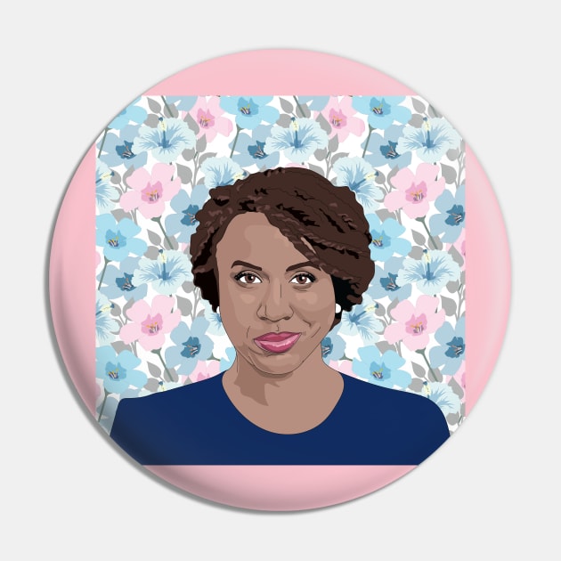 Ayanna Pressley Pretty Floral Portrait Pin by FemCards