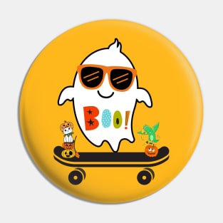 Ghost Skateboard Lazy Halloween Costume Funny Skateboarding Pin