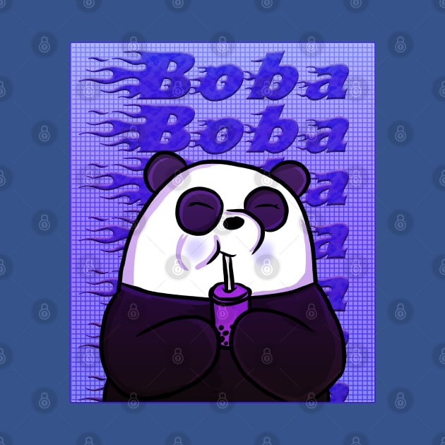 Purple Aesthetic Panda with Bubble Tea by RoserinArt