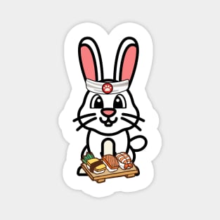 Funny white rabbit is a sushi chef Magnet