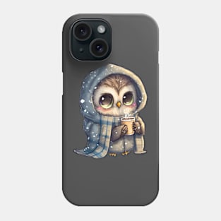 Chibi Owl Drinking Hot Chocolate cute christmas snow design series 5 Phone Case