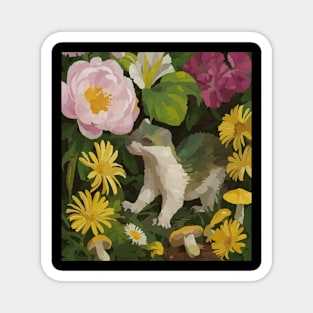 watercolor flowers surrounding a wild weasel Magnet