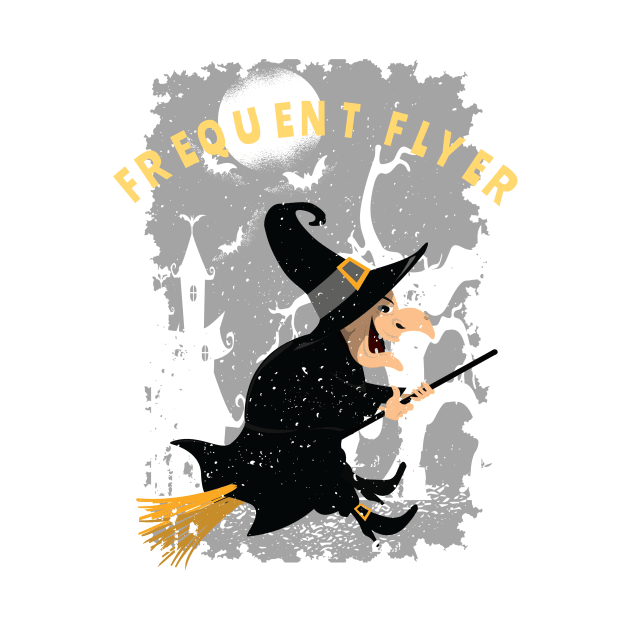 Funny Frequent Flyer Halloween Witch T-Shirt by gillys