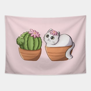 Cute Cat And Cactus Tapestry