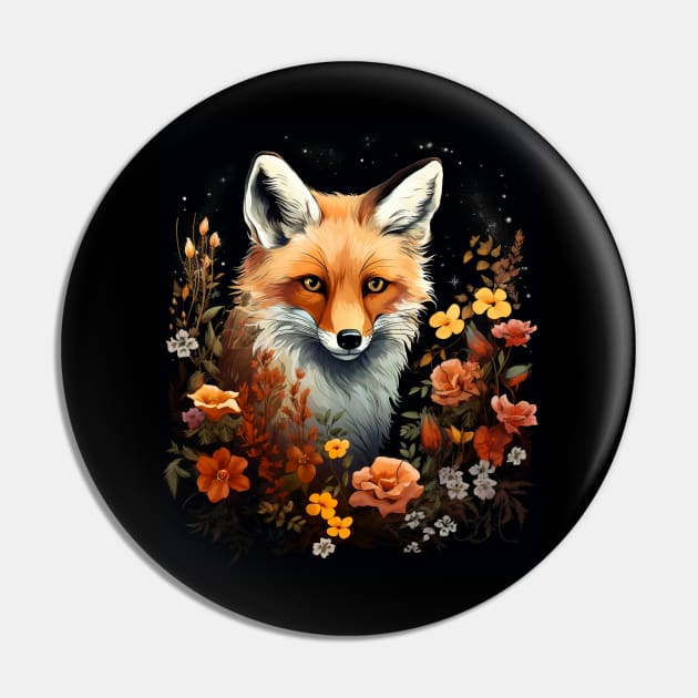 Cute Cottagecore Floral Fox Aesthetic Pin by Spit in my face PODCAST