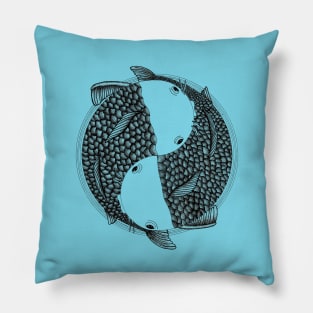 Pisces - Fish Koi - Japanese Tattoo Style (black and white) Pillow