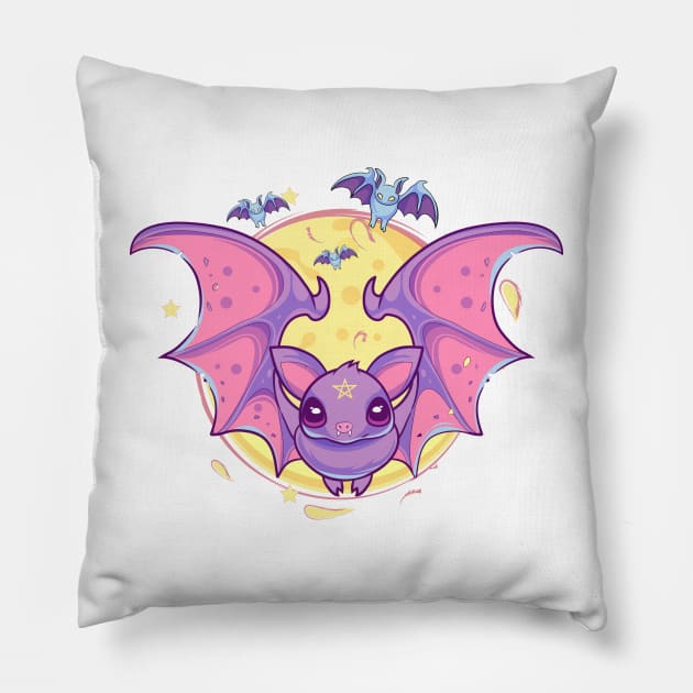 Kawaii Bat Pastel Goth Pillow by DionArts