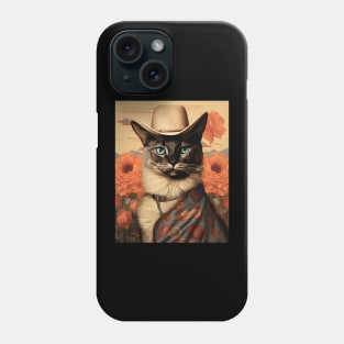 Retro Vintage Cowboy Siamese Cat - Whiskered Wild West Adventure Phone Case